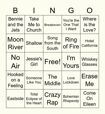 Mashup - 90's, 2000's and Today's Hits Bingo Card