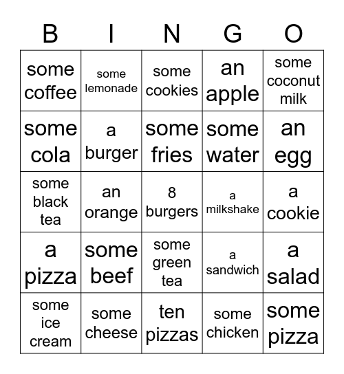 At the Diner! Bingo Card