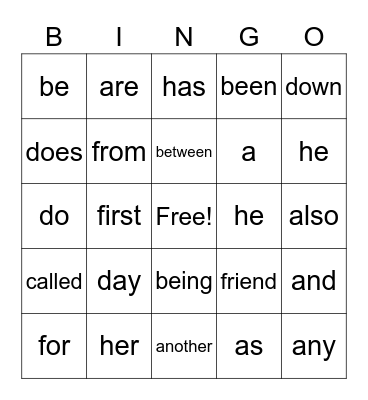 Trick Word Bingo Card