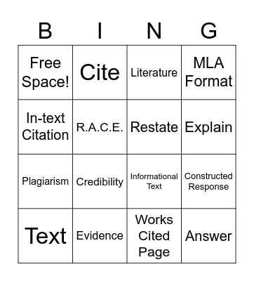 Citing Textual Evidence Review Bingo Card