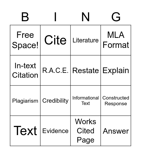 Citing Textual Evidence Review Bingo Card