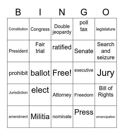 Constitution Bingo Card