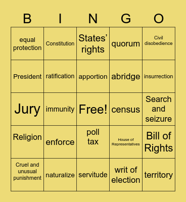 Constitution Bingo Card
