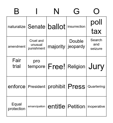 Constitution Bingo Card