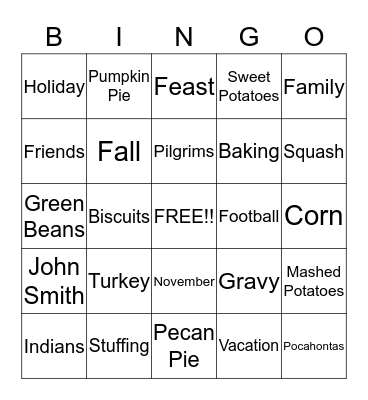Thanksgiving Bingo  Bingo Card