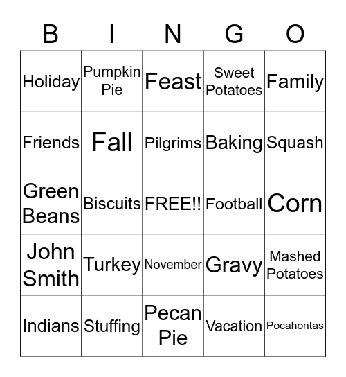 Thanksgiving Bingo  Bingo Card