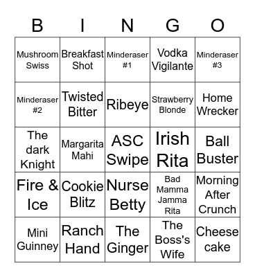 Contest Items Bingo Card