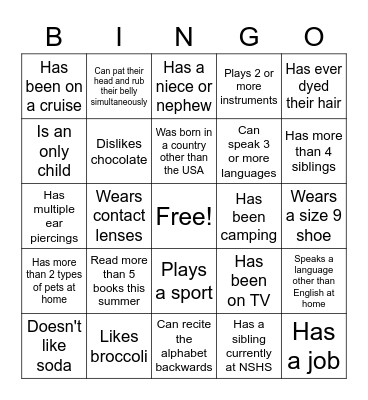 Find Someone Who BINGO Card