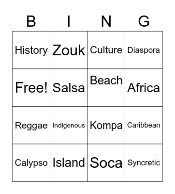 Cultures of the Caribbean Bingo Card