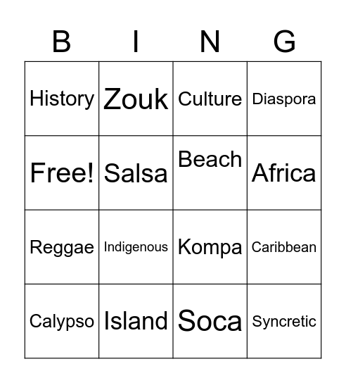 Cultures of the Caribbean Bingo Card