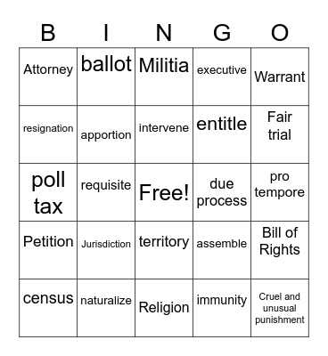 Constitution Bingo Card
