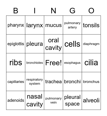 Respiratory Bingo Card