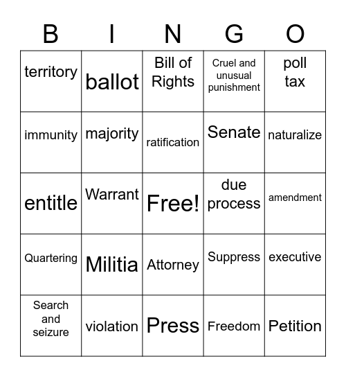 Constitution Bingo Card