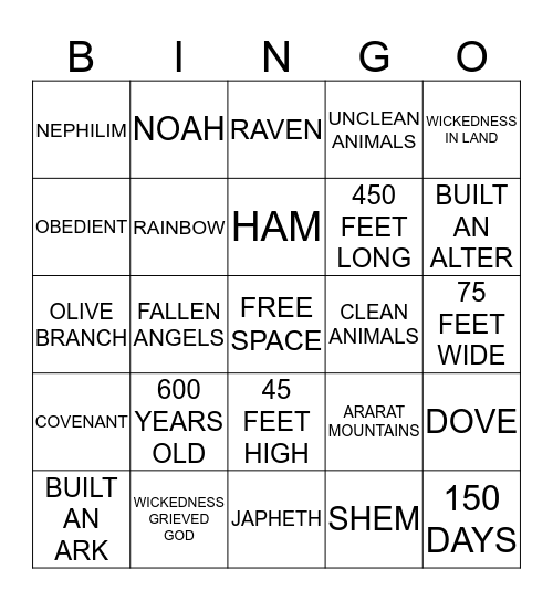 NOAH'S ARK Bingo Card