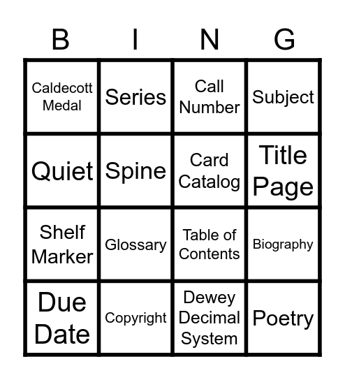 Library Lingo Bingo Card