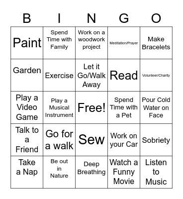 Mental Health BINGO Card