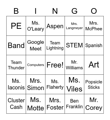 Thunder Cluster Bingo Card