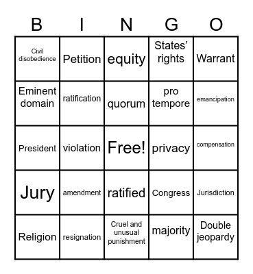 Constitution Bingo Card