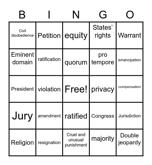 Constitution Bingo Card