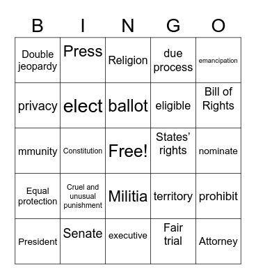 Consitution Bingo Card