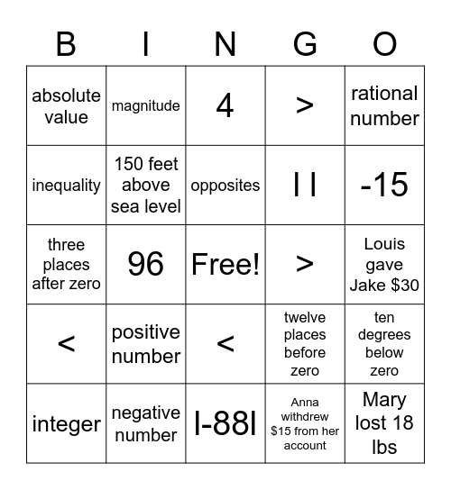 Quiz 1.1 - 1.3 Review Gr. 6 Accelerated Bingo Card