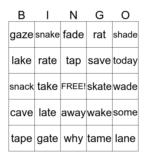 Sight Word Bingo Card