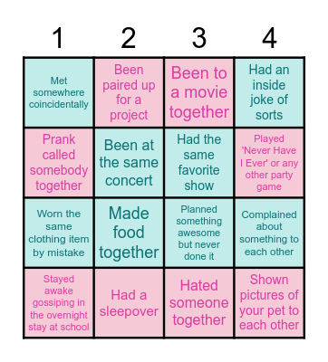 Have you and Ahana... Bingo Card