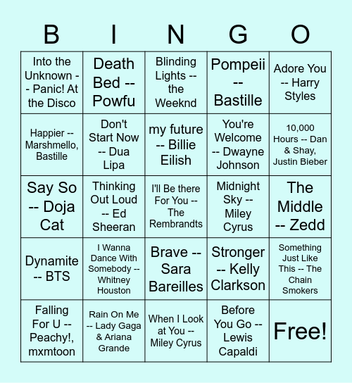 Music Bingo Card