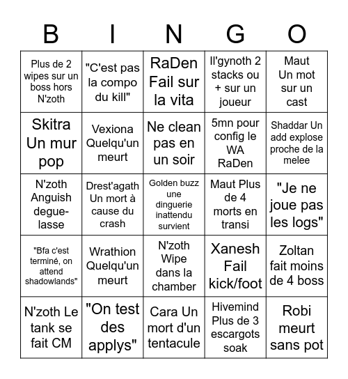 Bingo raid Maze Bingo Card