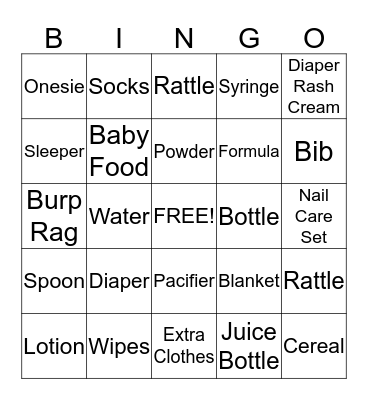 Diaper Bag Bingo Card
