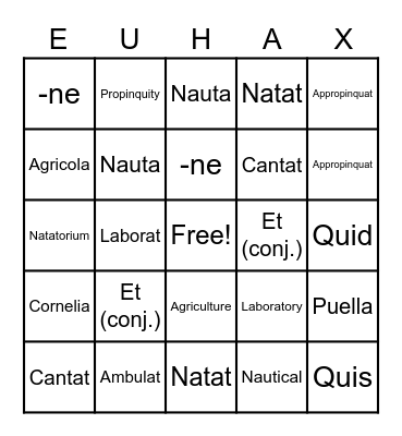 Latin Bingo Lesson I Bingo Card
