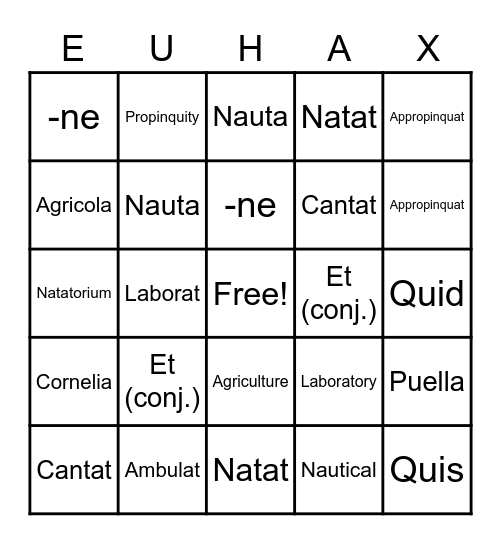 Latin Bingo Lesson I Bingo Card