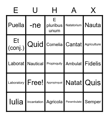Latin Bingo Lesson I Bingo Card