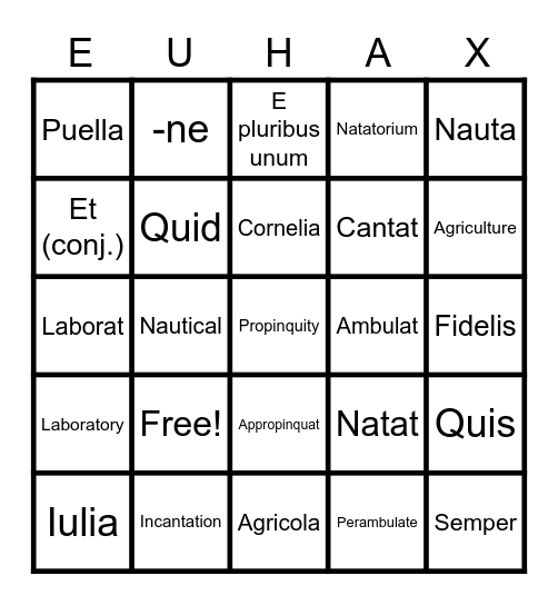 Latin Bingo Lesson I Bingo Card