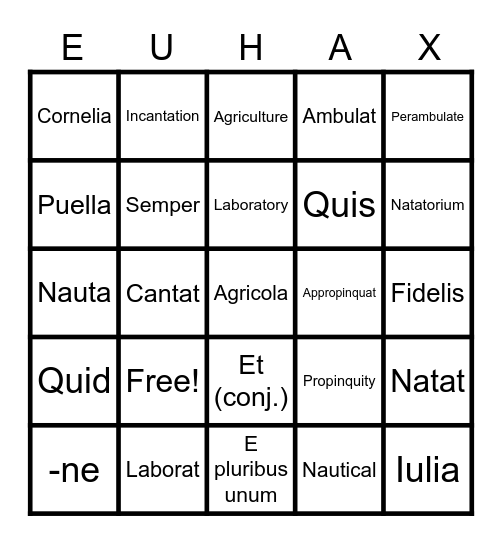 Latin Bingo Lesson I Bingo Card