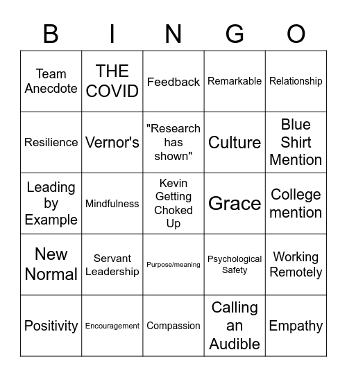 Virtual LeaderCon Bingo Card