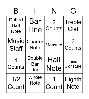 6th Grade Choir Bingo Card