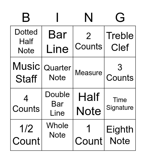 6th Grade Choir Bingo Card