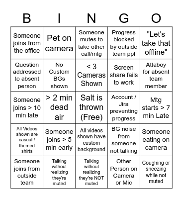 TK421 MEETING BINGO Card