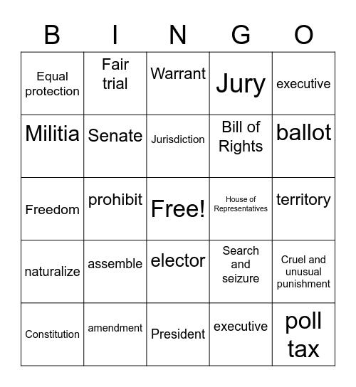 Constitution Bingo Card