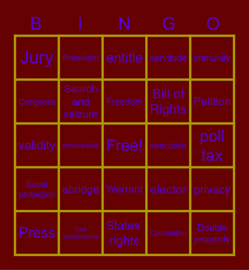 Constitution Bingo Card