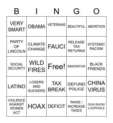 QUARANTINE DEBATE BINGO 2020 Bingo Card