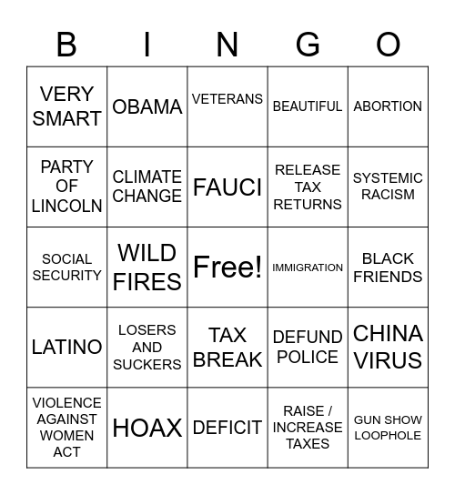 QUARANTINE DEBATE BINGO 2020 Bingo Card