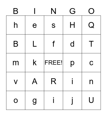 ABC Bingo  Bingo Card