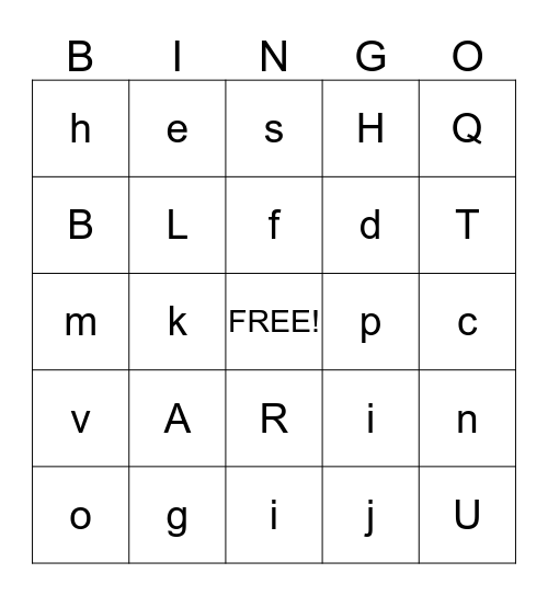 ABC Bingo  Bingo Card