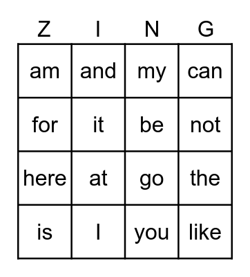 Kindergarten Heart Word Bingo Card