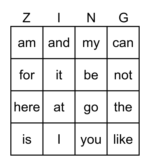 Kindergarten Heart Word Bingo Card