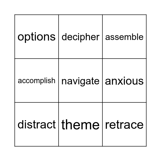 5th Vocab: Unit 1 Week 2 Bingo Card