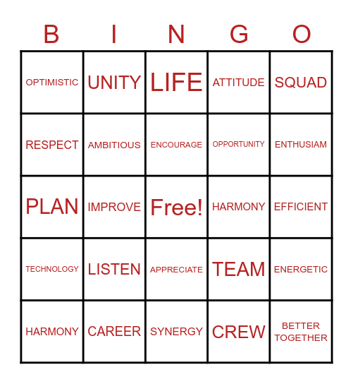 Teamwork Bings Bingo Card