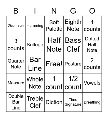 7/8th Grade Choir Bingo Card